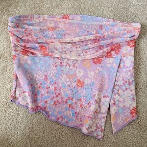 Y2K Tube Top Floral Tube Top Floral Tank with Slit and Ruffle Details Size L